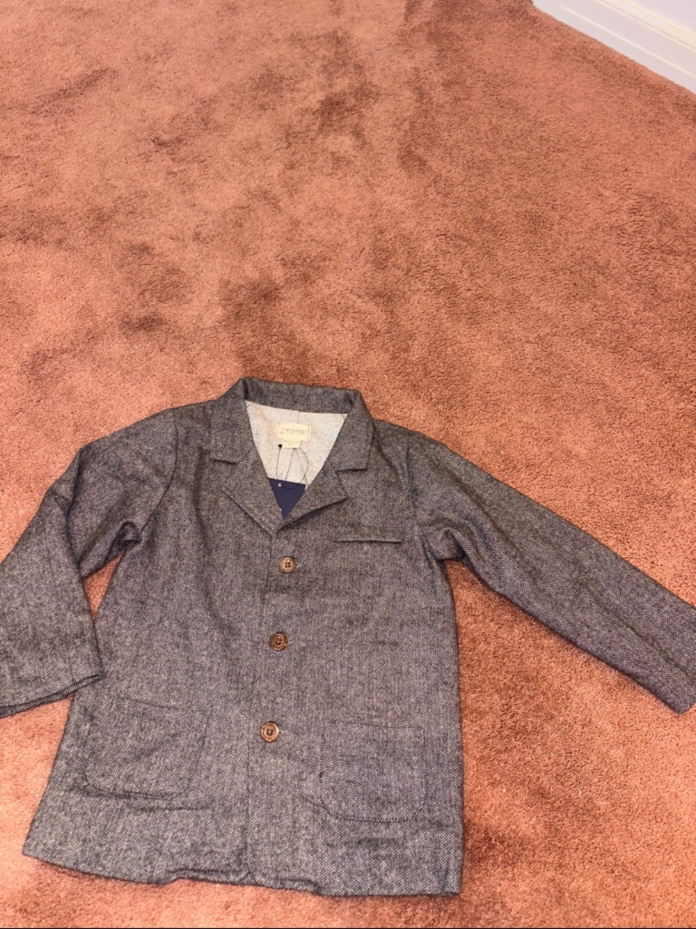 Kids Tweed Blazer - ME & Henry  sz 5/6 boys black herringbone NWTS  gray lined